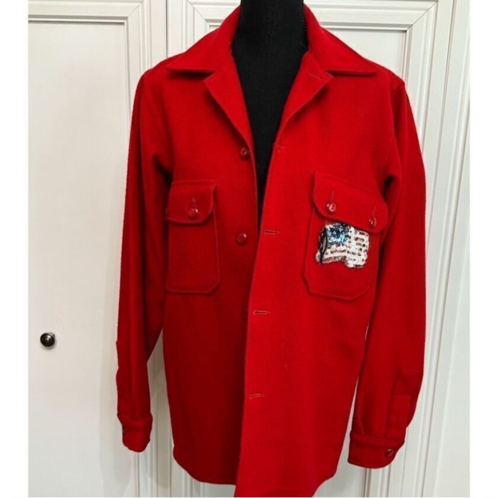 Red Utility Jacket With Embroidered Patch - image 1